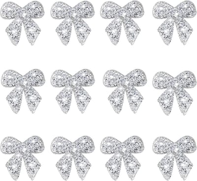 12pcs Bowknot Rhinestone Patches Sparkling Crystal Bow Iron On Patches Glitter Applique Patch Embroidered Patch for - ShopVlot