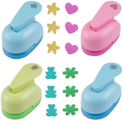 4-Delige Set Motiefponsen Sterren Hartjes Beertjes Sneeuwvlokken, Decoratieve Perforator voor Kinderen, Knutselen, DIY-projecten, Plakboeken