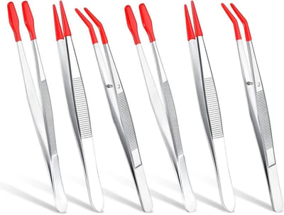 Pincetten Set - Precisie Tangen - Sieraden Maken - Rubberen Tips - 6 Stuks - Zilver Rood