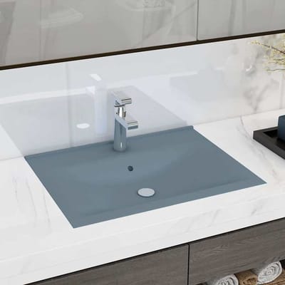 vidaXL - Wastafel - met - kraangat - 60x46 - cm - keramiek - mat - lichtblauw