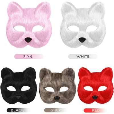 1 PIÈCE Masque Peluche Chat Renard Masque Demi-Visage Animal Masque Performance Scène Poilu Fête Masque Chat Accessoire Nouveauté Costume Renard pink