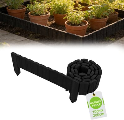 Froadp 10 cm Zwart Tuinhek Flexibele Grasmaaierrand - Bloembedrand 200 cm Lang Prikhek Houten Hek voor Bloembed, Grasmaaierrand & Tuinomheining