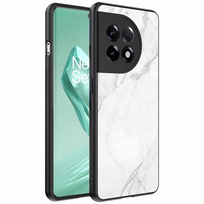 Geschikt voor OnePlus 12R Telefoonhoesje met Wit Marmer Opdruk - TPU Backcover Case White Marble Design - Zwart - Smartphonica geschikt voor OnePlus 12R