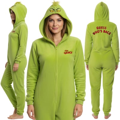 Grinch POLAR pyjama EENDELIG met ritssluiting, dames WARME onesie met capuchon L-XL