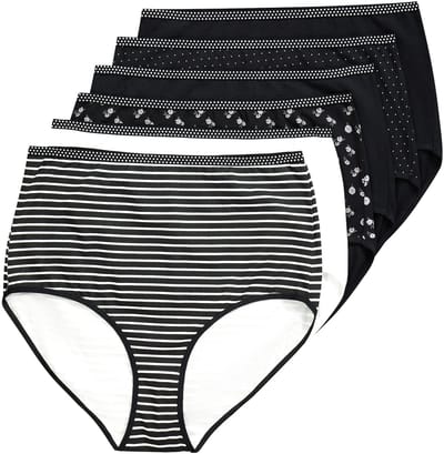 Ulla Popken - Dames - Maxislips set van 6 motief/effen - Zwart - Maat 46+
