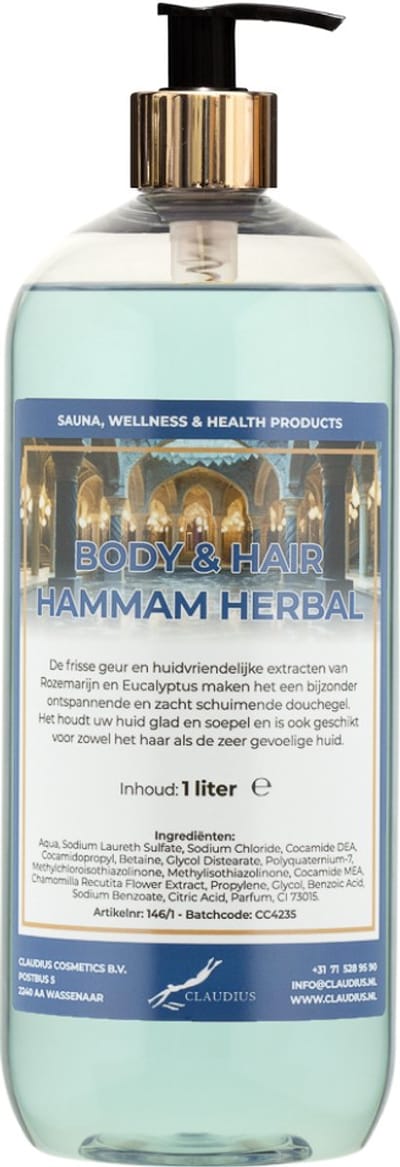 Body & Hair Hammam Herbal 1 liter met gouden pomp - 2 in 1 voor lichaam en haar