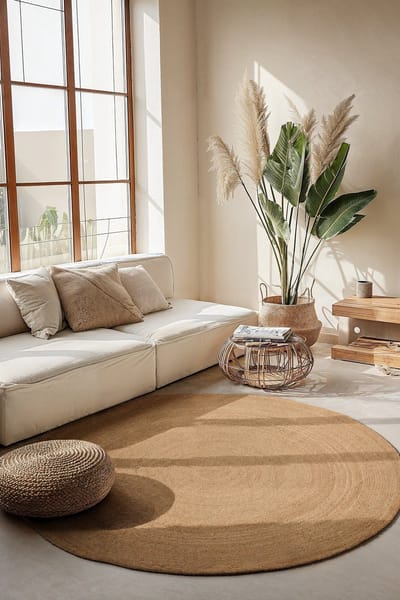 Flycarpets Rond Jute vloerkleed - Braided Rangpur - Naturel / Goud 200cm rond Ø