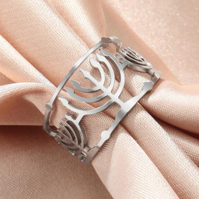 Likgreat Menora Ring Dames Verstelbare Roestvrij Staal Bruiloftsband Voor Mannen Religieuze Joodse Jerum Ring Hanukkah Sieraden Cadeau resizable gray