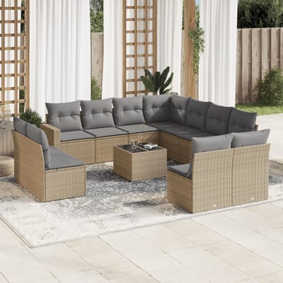 vidaXL - 12-delige - Loungeset - met - kussens - poly - rattan - beige