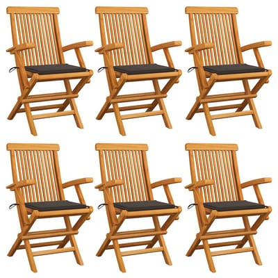 vidaXL - Klapstoelen - met - taupekleurige - kussens, - 6 - stuks, - massief - teakhout