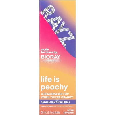Bioray, Rayz, Life is Peach, Gouttes d'herbes pour la jeunesse, Pêche, 2 fl oz (59 ml)