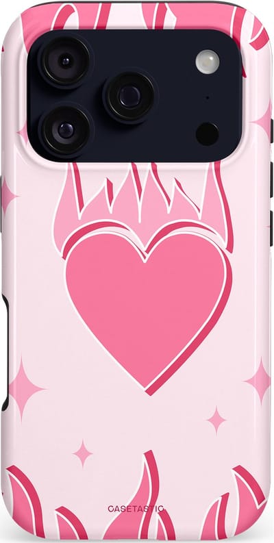 Casetastic hoesje geschikt voor Apple iPhone 17 Pro - MagSafe - Dubbellaagse bescherming - Hartenvuur - Fashion Case - Wit Koraal Lichtroze