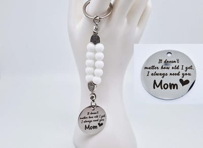 Handgemaakte Natuurstenen Sleutelhanger "Witte agaat "- Met metaal hanger - 8 mm diameter van de korrel- Mooie accessoire en decoratie voor de auto-Vaderdag Cadeau -Moderdag Cadeau - Cadeau vrienden