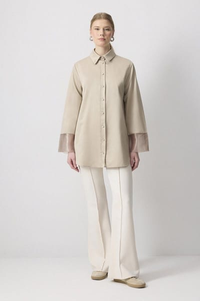 Touché Privé - Overhemd met organza manchetten - Stone - Dames
