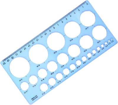 Cirkel sjabloon - Meetinstrument tekenen - Geometrische vormen - Doorsheen met schaal - 20 x 10 cm - Blauw