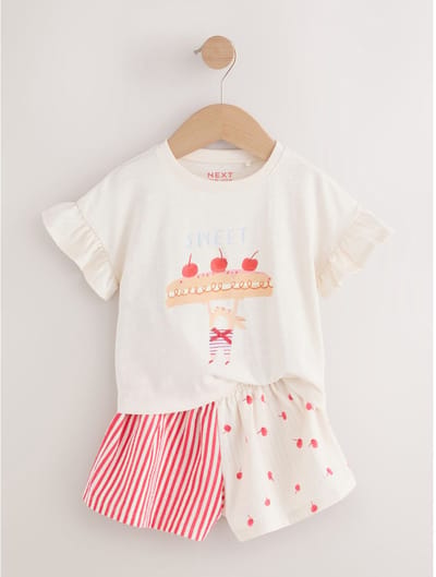 Next - Meisjes - Set van T-shirt met korte mouwen en short - Wit