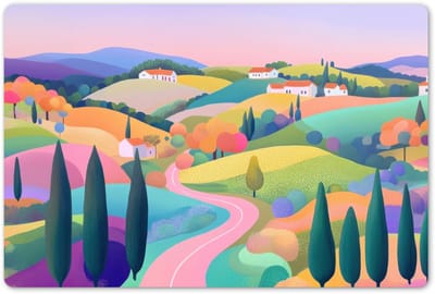 Placemats 45x30 cm - Placemat kunststof - 1 stuk - Landschap - Paars - Pastel - Huizen - Borden onderleggers - Decoratie voor op tafel - Keuken tafeldecoratie accessoires - Vinyl onderlegger - Tafelversiering