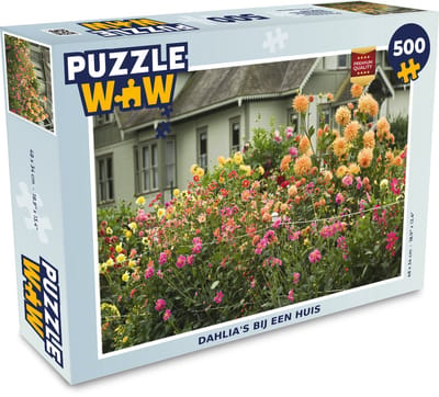 Puzzel Dahlia's bij een huis - Legpuzzel - Puzzel 500 stukjes