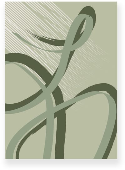 Poster 20x30 cm - Abstracte Lijnen - Krullen - Donkergroen - Lichtgroen - Abstract - Modern - Muurdecoratie - Wanddecoratie