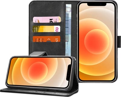 Hoesje geschikt voor iPhone 12 Mini - Bookcase Zwart - Portemonnee Hoesje