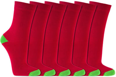 Kindersokken | Contrasterende hiel en teen | Kleur: Rood | Maat: Diverse maten | 6 paar