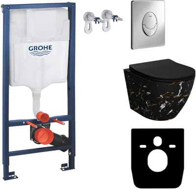 Inbouwreservoir Complete Toiletset Grohe Solido 39069000 - Inbouw WC Hangtoilet Wandcloset Sofi Slim Fire - Bedieningsplaat Skate Air Chroom - Voorwandelement - Installatiesysteem