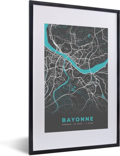 Fotolijst incl. Poster - Bayonne - Plattegrond - Kaart - Stadskaart - Frankrijk - 40x60 cm - Posterlijst