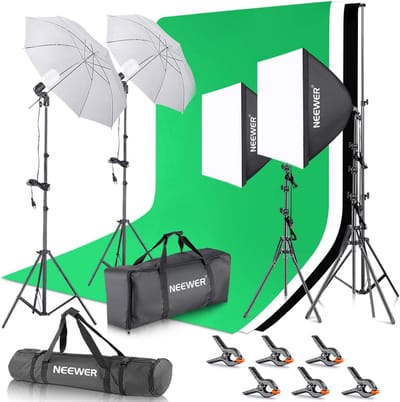 Achtergrondsteunsysteem met lampen, softboxen en lichtstatief voor fotografen