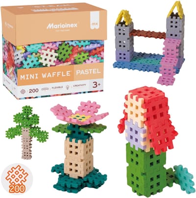 Marioinex Mini Waffle Pastelkleurige bouwstenenset, zachte bouwstenen voor kinderen, veilig – 200 stuks