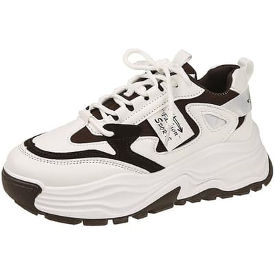 Dad Shoes Kinderschoenen Lente en Herfst Nieuw In Trendy Dikke Zool Leren Bovenkant Veelzijdige Studenten Sport- en Vrijetijdsschoenen 40 donkerbruine kleur