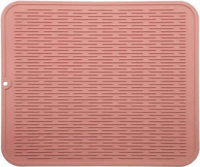 Afdruipmat van siliconen, 40 cm x 30 cm, milieuvriendelijk, hittebestendig en antislip, geschikt voor het opbergen van bestek en servies, siliconenmat, roze, groot