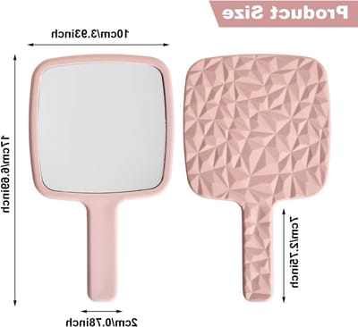 Draagbare Handspiegel met Handvat, Ideaal voor Make-up, Haarstyling en Reizen, Perfect voor Vrouwen en Kantoorgebruik, (Roze)