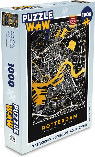 Puzzel Plattegrond - Rotterdam - Goud - Zwart - Legpuzzel - Puzzel 1000 stukjes volwassenen - Stadskaart