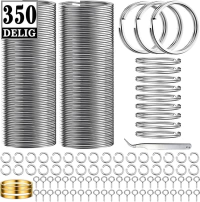 100 Stuks Sleutelringen, 100 Open Springringetjes & 50 Schroefoogjes - 250-Delig DIY Sleutelhangers Ringen Set - Keychain Sleutels Maken - Splitringen voor Hobby & Sleutellabels - Metalen Keyrings Knutselen - 25mm - Zilver