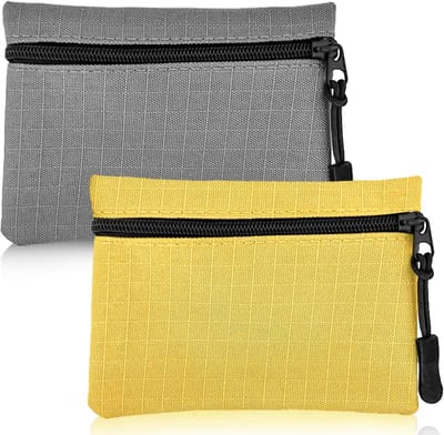 Kleine Draagbare Mini Zipper Tas voor Vrouwen, Mannen, Meisjes en Jongens - Oxford Stof, Grijs en Geel, Ideaal voor Geld, Pasjes en Sleutels