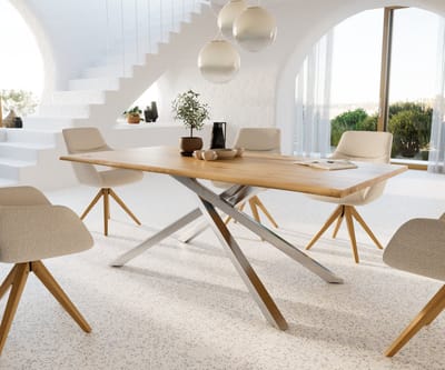 Eetkamertafel Edge eiken natuur 200x100x2,5-3 kruisframe rechthoek roestvrij staal Live-Edge