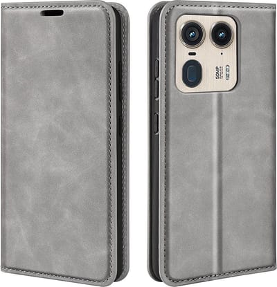 MobyDefend Hoesje - Geschikt voor Motorola Edge 50 Ultra - Luxe Wallet Bookcase (Magnetische Sluiting) - Grijs