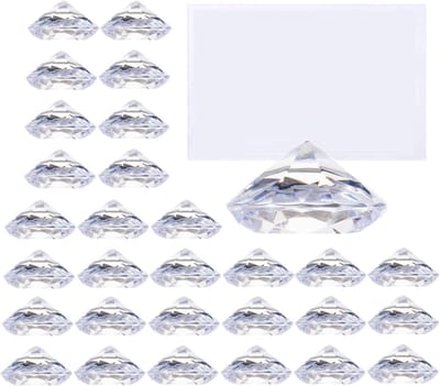 Plaatskaarthouders Diamant - Naamkaarthouders Tafel - Bruiloft Decoratie - Kristalhelder Acryl - 30 Stuks - Wit