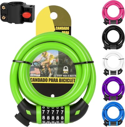 Thijox - Fietsslot Cijferslot 5-Cijferig Antidiefstal Combinatieslot 1.2m x 12mm, Roestvrij PVC, Fiets, Motorfiets, Scooter, Skateboard - Groen