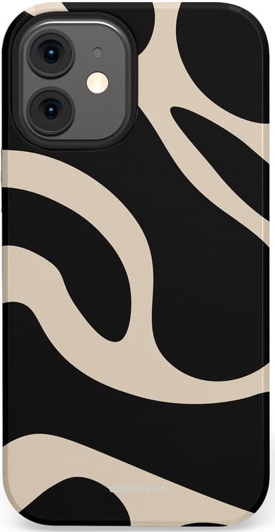 Casetastic hoesje geschikt voor Apple iPhone 12 Mini - Dubbellaagse bescherming - Zwart Zand Organische Golven - Fashion Case - Zwart Zand