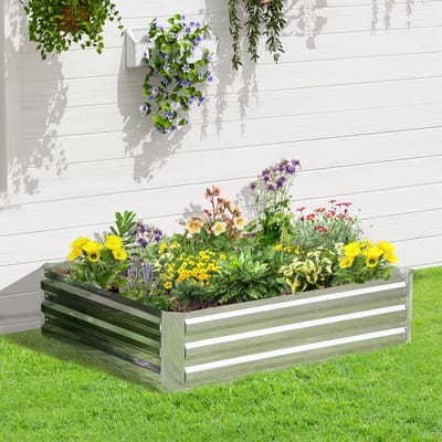 MODFU - Verhoogde Plantenbak - Open Bodem - Verzinkt Staal - Zilver - 120 X 90 X 30 Cm