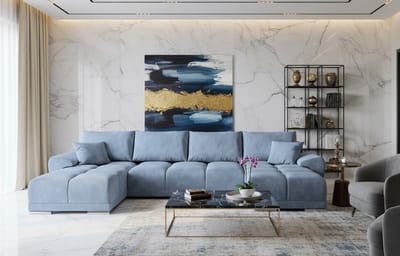 U-vormige Hoekbank met Slaapfunctie en - 365x189 cm - Blauw - Novihome