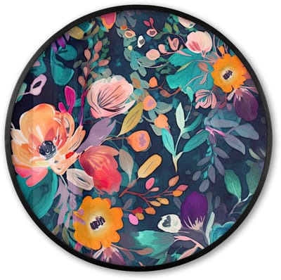 Poster in lijst Rond - Fotolijst 60x60 cm - Posters - Kleurrijk - Bloemen - Kunst - Natuur - Hippie - Ronde posterlijst zwart - Decoratie - Wanddecoratie woonkamer - Muurdecoratie slaapkamer