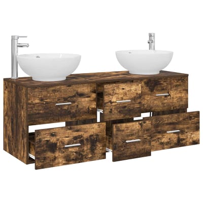 vidaXL - Badkamermeubel - Set - 3 - st - Gerookt - eiken - 129 - x - 44,5 - x - 80 - cm