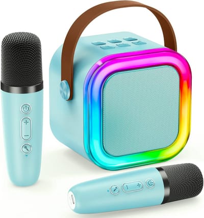 Mini karaokemachine draagbaar kinderen Bluetooth luidspreker met 2 draadloze microfoons MP3 speler leuk feestcadeau voor kids 4-12 jaar