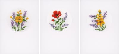Vervaco - Wenskaart kit - Bloemen en lavendel set van 3 - PN-0169664 - Borduren - Borduurpakket - Borduurpakket volwassenen - Borduurpakket kind