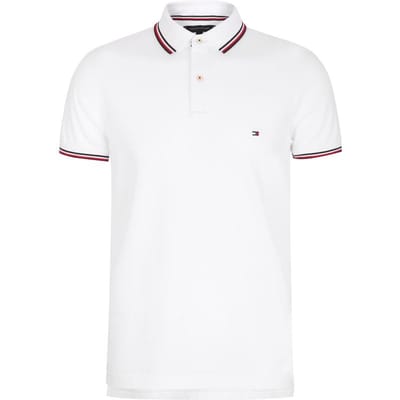 Tommy Hilfiger Polo Manches Courtes Coupe Ajustée Piqué Col Passepoilé Color-Block Homme polos Blanc MW0MW13080-YBR XXL white