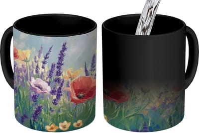 Magische Mok - Foto op Warmte Mokken - Koffiemok - Weide - Bloemen - Kleurrijk - Magic Mok - Beker - 350 ML - Theemok