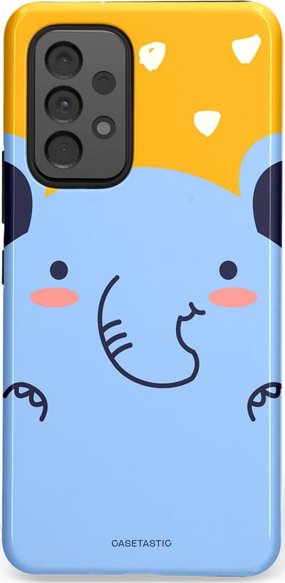 Casetastic hoesje geschikt voor Samsung Galaxy A53 (2022) 5G - Dubbellaagse bescherming - Knuffel van olifant - Fashion Case - Lichtblauw Okergeel