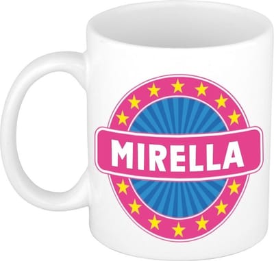 Bellatio Decorations - Mirella voornaam - koffiemok - beker - wit/roze - 300 ml - Cadeau - Dames - Collega - Moederdag - Verjaardag